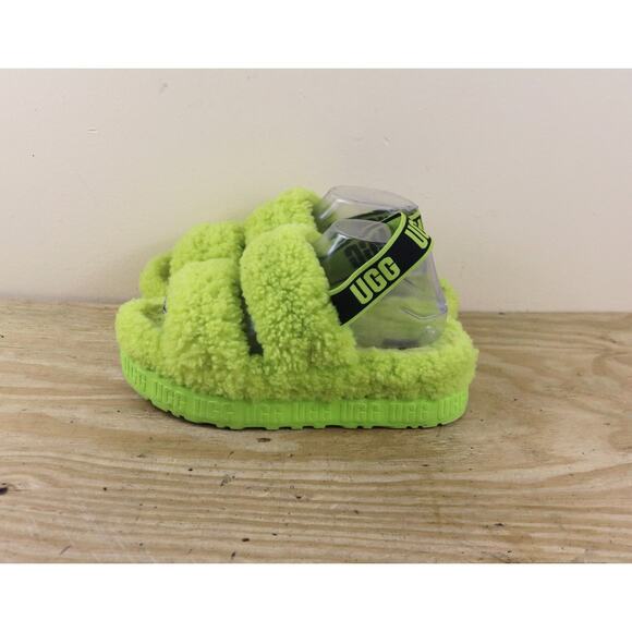Ugg Slippers 8 Womens Lime Green Oh Fluffita Faux Fur Sandals Flatforms Slip On - Picture 1 of 10